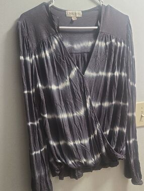 Knox Rose Black and White Tie-Dye Wrap Top